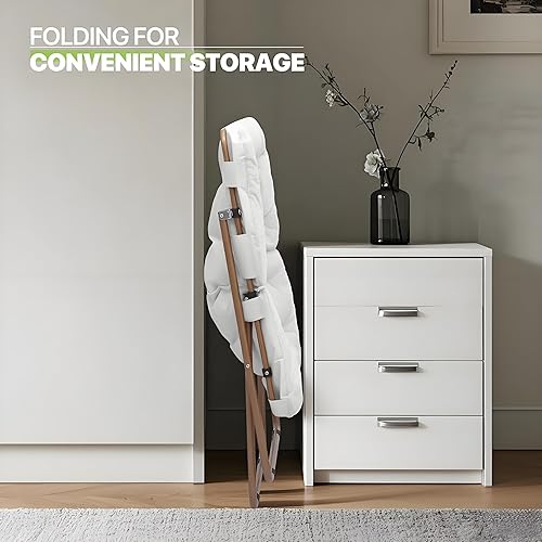 Miniatura 30 de Magshion Silla platillo plegable con otomana para adultos, cómodo asiento de lectura, asiento de piel sintética con marco de metal acolchado grueso