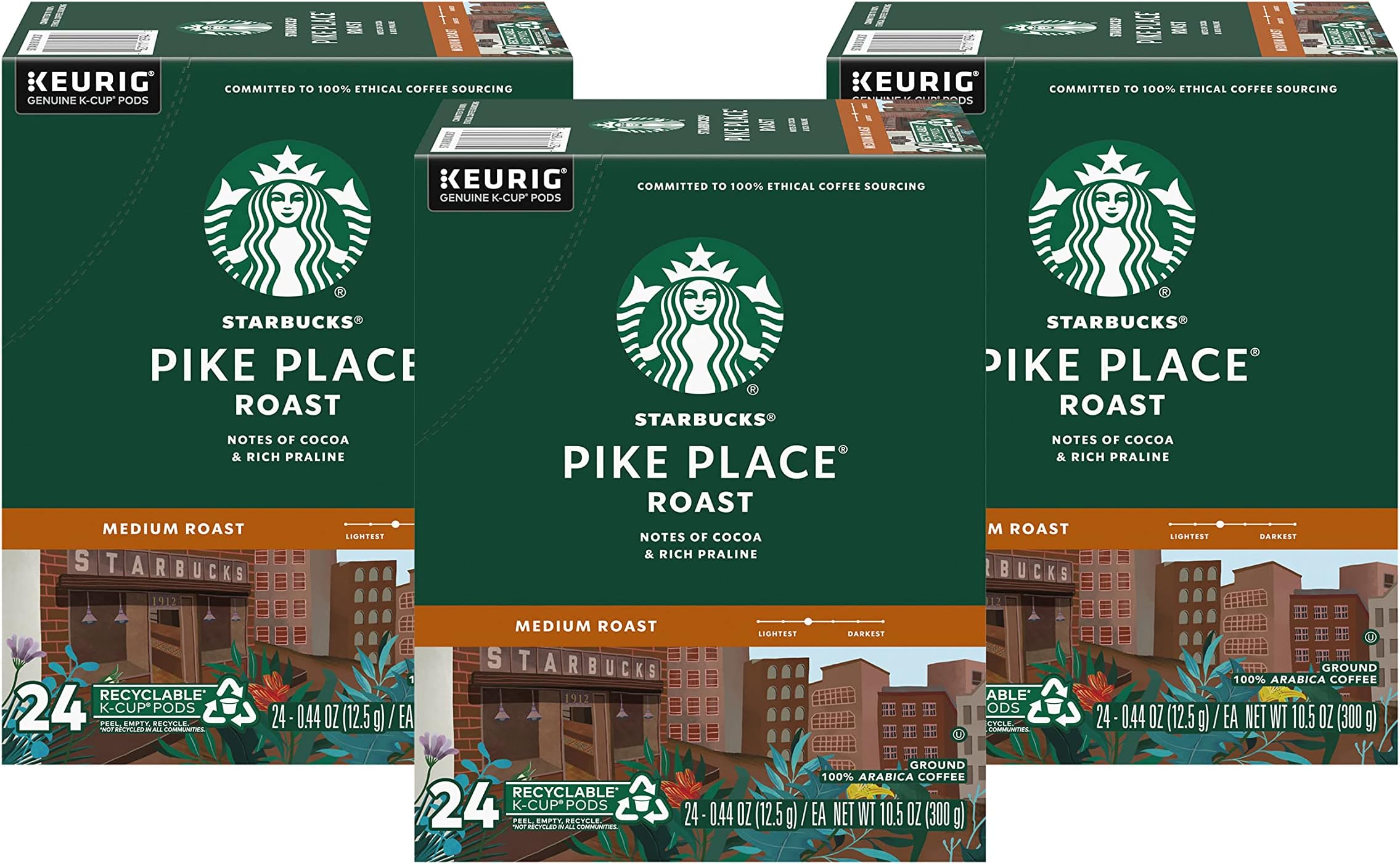 Starbucks Pike Place Roast Coffee K-Cup Portion Packs for Keurig Brewers, 72 Count (3 boxes of 24 K-Cups)