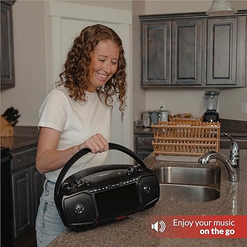 Vista 16 de Aiwa Boombox portátil, sonido cristalino con 3W x 2 altavoces y función de bajos, con una pantalla LCD de 7 pulgadas, conectividad Bluetooth, radio