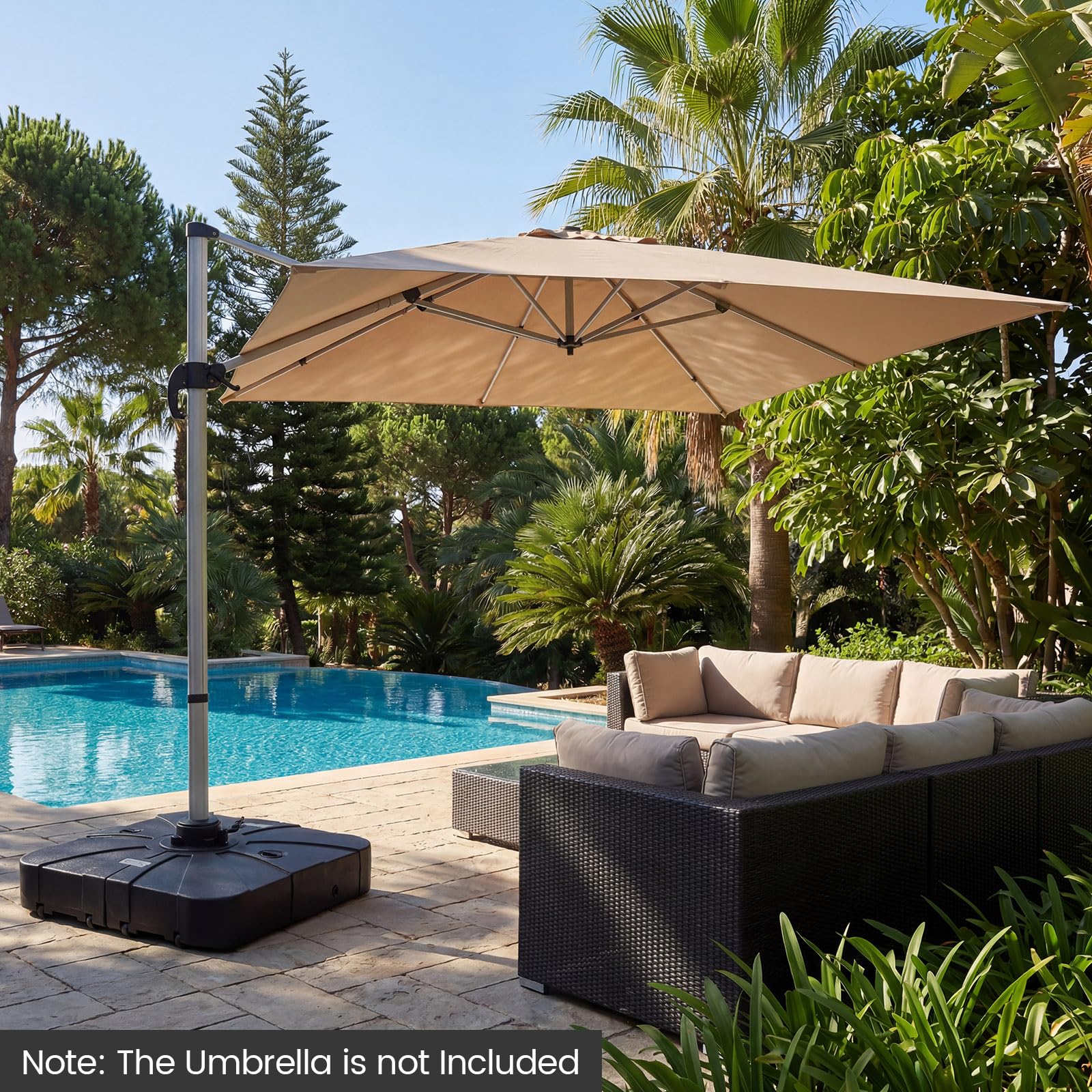 FANTASK Pied de Parasol à roulettes, 130 kg, Rechargeable, Pied de Parasol à roulettes, pour Grands parasols déportés, pour Jardin, terrasse, 170 kg