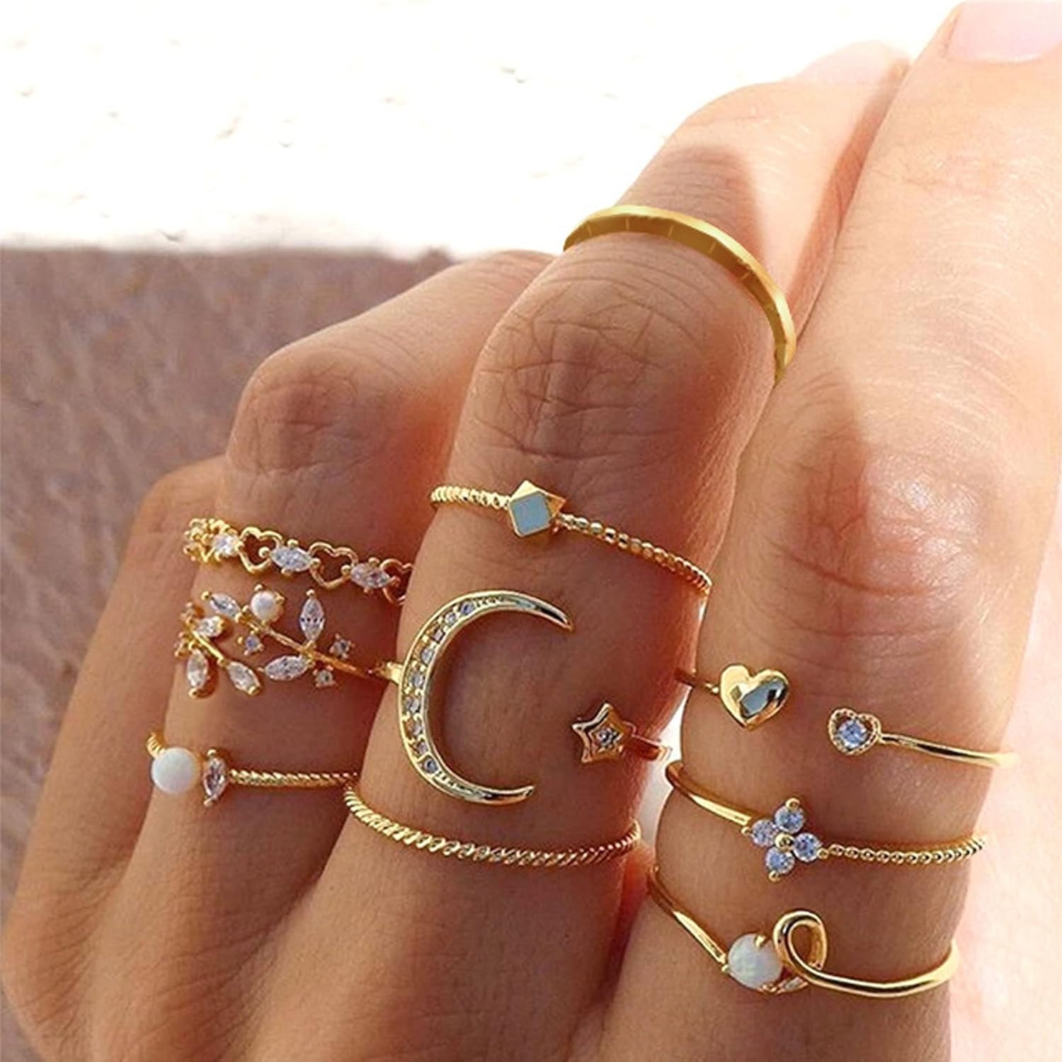 Gold Stackable Rings for Women Teen Girls Gifts Cute Knuckle Midi Ring Set image 3