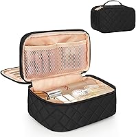 Vista 1 de Relavel Bolsa de maquillaje pequeña para mujer y niña, bolsa de maquillaje y brochas portátil de 2 capas, organizador de brochas de regalo de Navidad
