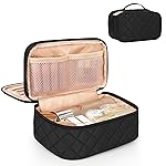 Relavel Makeup Bag, Small Makeup Bag for Women, Travel Cosmetic Bag, 2 Layers Waterproof Makeup Organizer Storage with Makeup Brush Holder, White Straberry