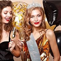 Vista 17 de SuPoo Kit de coronas de cumpleaños, banda y corona de cumpleaños, tiara de cumpleaños verde, corona de diamantes de imitación con peine