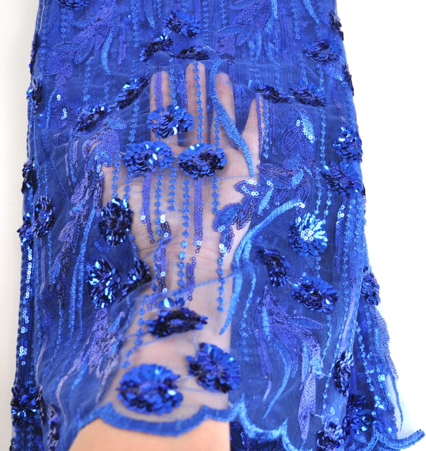 SanVera17 African Fabric 3D Sequins Net Fabrics Nigerian Embroidered Lace Fabric for Party Dress (Blue) 5 Yards 320307