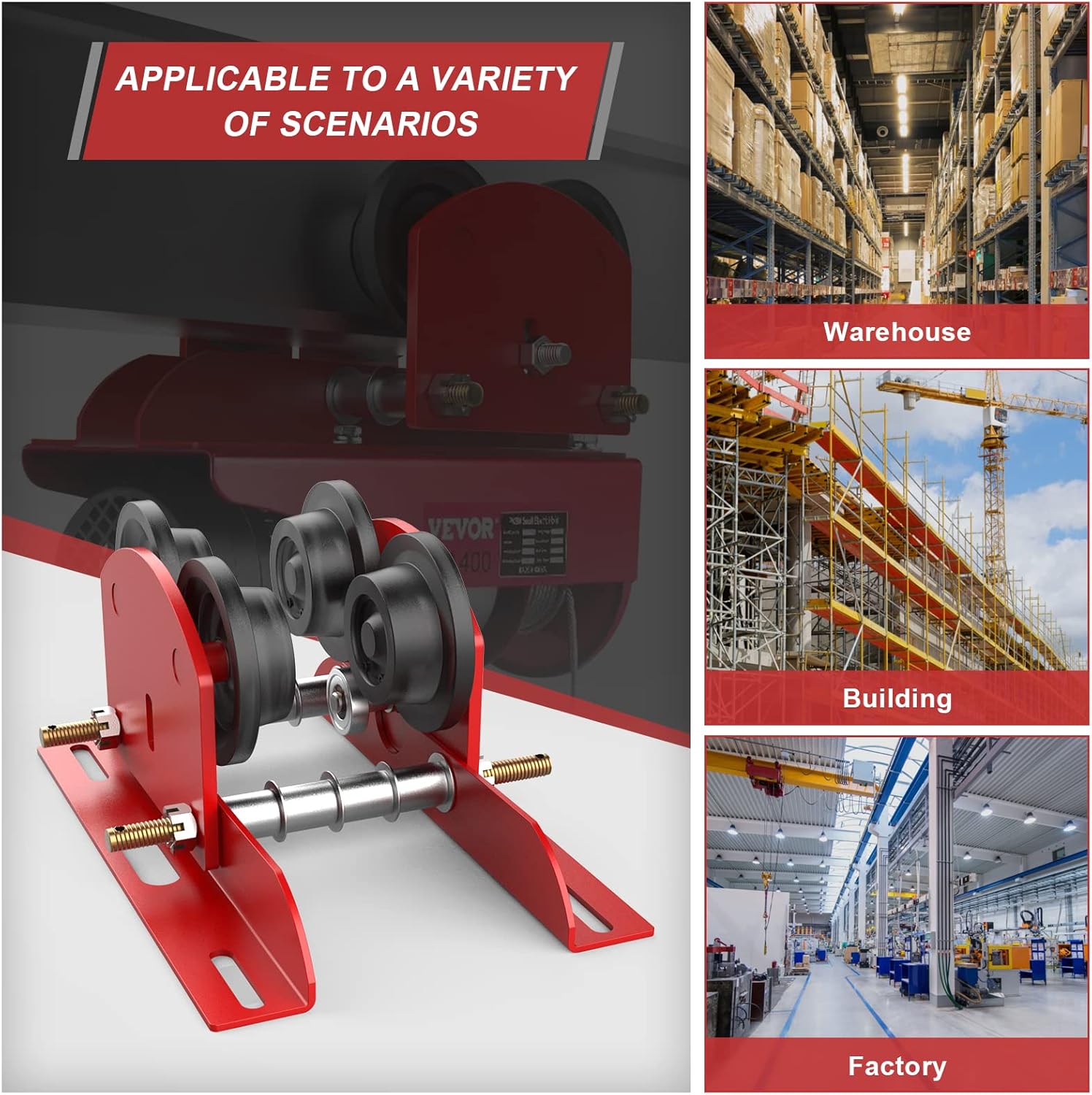 CPROSP 1/2 Ton Manual Trolley Electric Hoist 2.68-4.33 in, 0.5 Ton 1102LBS Push Beam Trolley Adjustable, Beam Trolley Heavy Duty Wheels Wheels