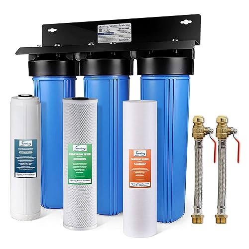 iSpring WGB32B-PB+AHPF12MNPT16X2 Sistema de filtro de agua de 3 etapas para toda la casa, reduce el plomo, cloro, filtración de agua para el hogar