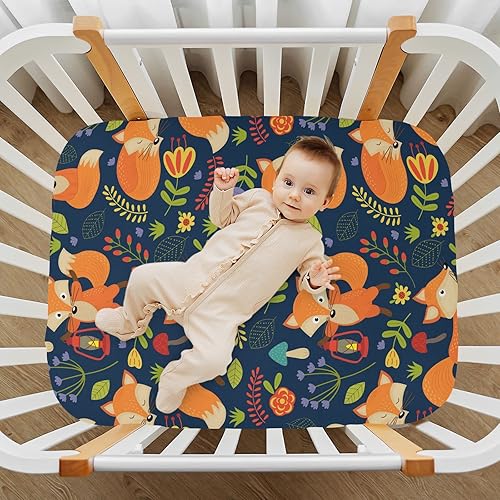 Miniatura 6 de Fox - Sábana bajera ajustable para cuna para niños y niñas, juego de ropa de cama para cuna, para colchón de cuna, 39 x 27 pulgadas