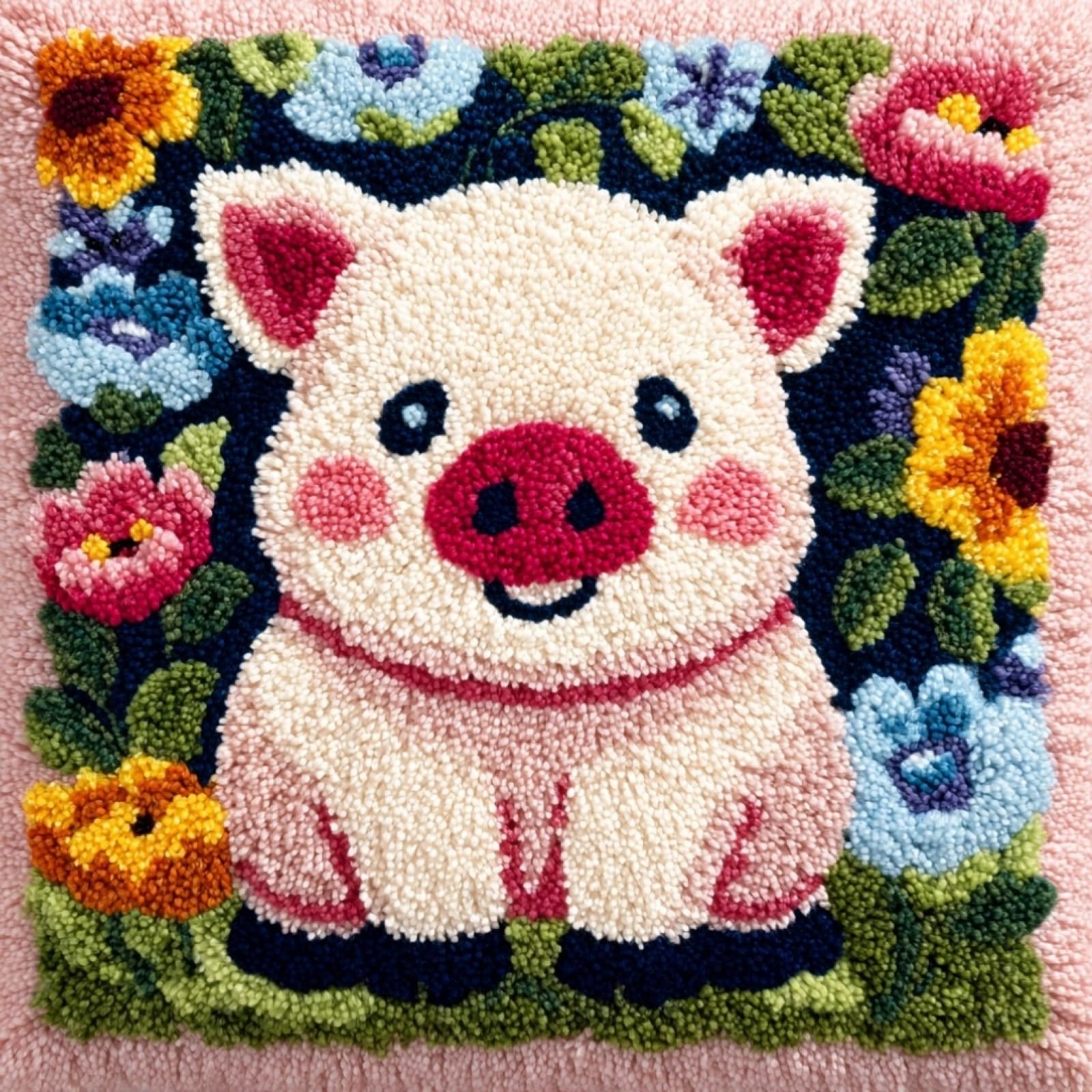 AxiangziK DIY Latch Hook Kits 43x43cm,Flowers and Pigs