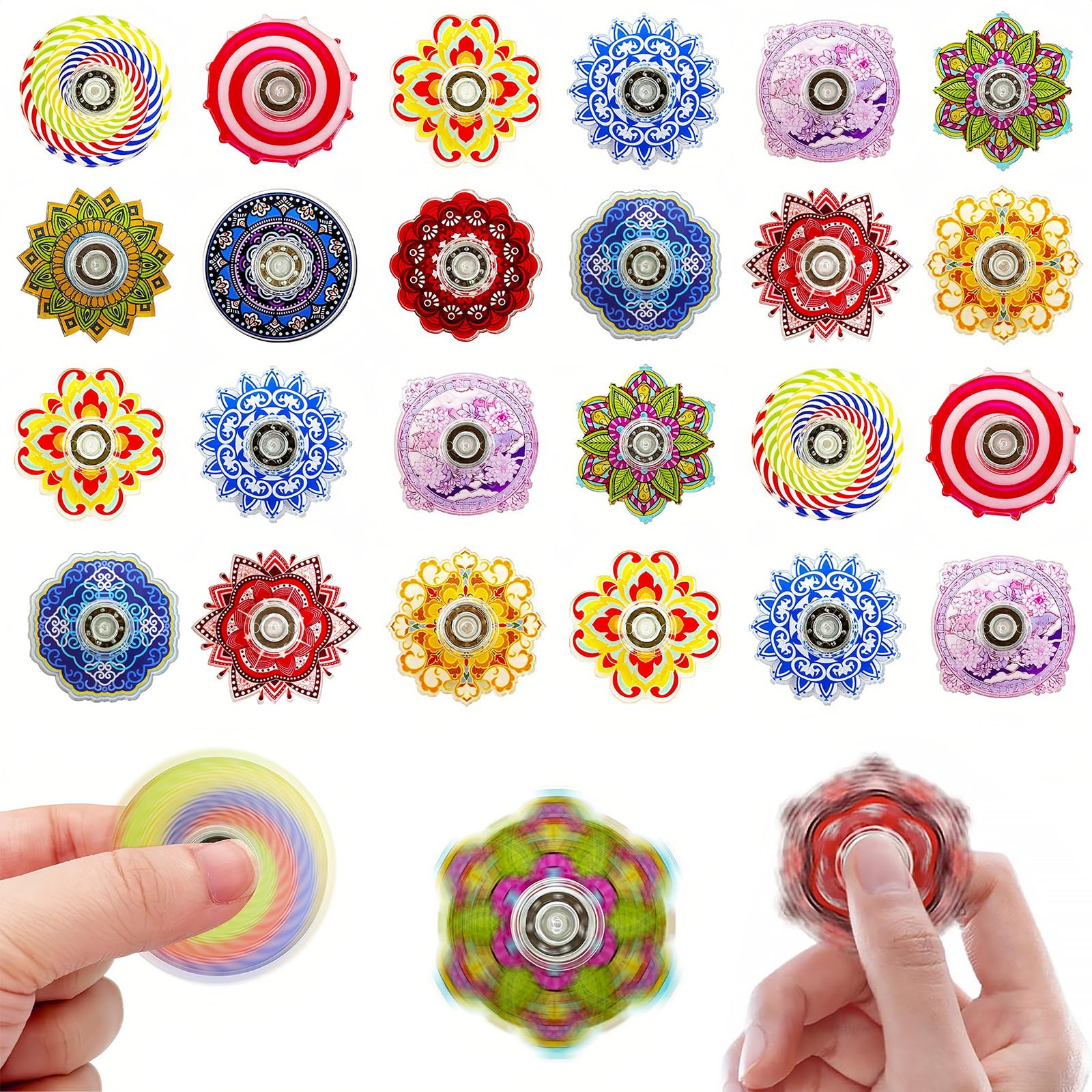 24 Pack Mini Colourful Fidget Spinners, Party Bag Fillers, Rainbow Sensory Toys, Ideal for Classroom Rewards, Pass the Parcel Prizes, Easter Gifts(Random)