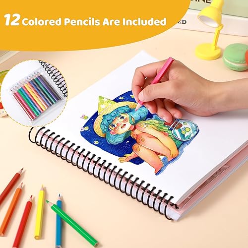 Miniatura 3 de Bibiage Cuaderno de bocetos para niños, bloc de dibujo en espiral de 9 x 9 pulgadas, 200 páginas para niñas, diario en blanco, regalo para niños,