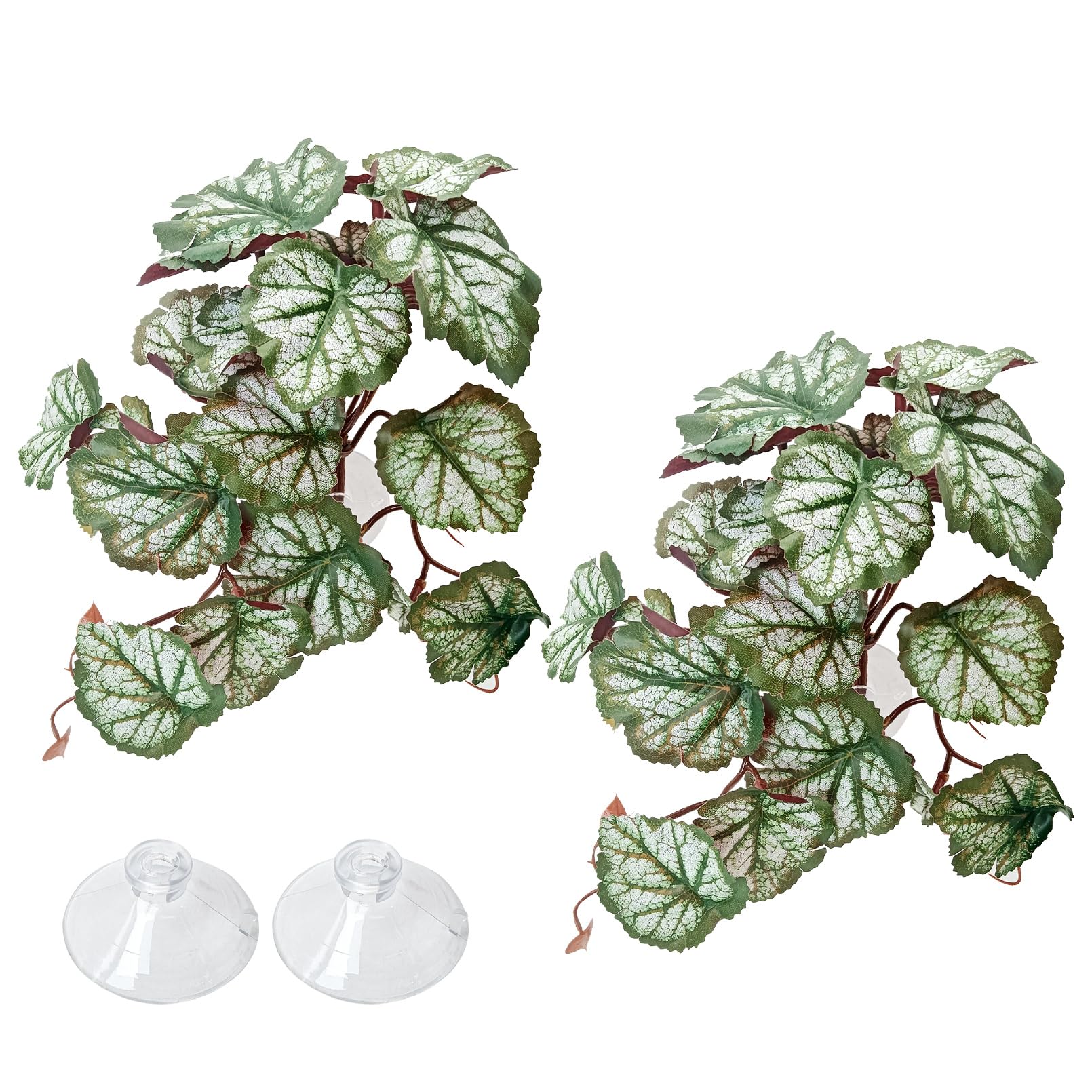 VCEPJH Plantas de reptiles con ventosa, decoración de hábitat de anfibios, 2 hojas artificiales para decoración de terrario, accesorios de tanque de geco crestado, para dragón barbudo, lagarto