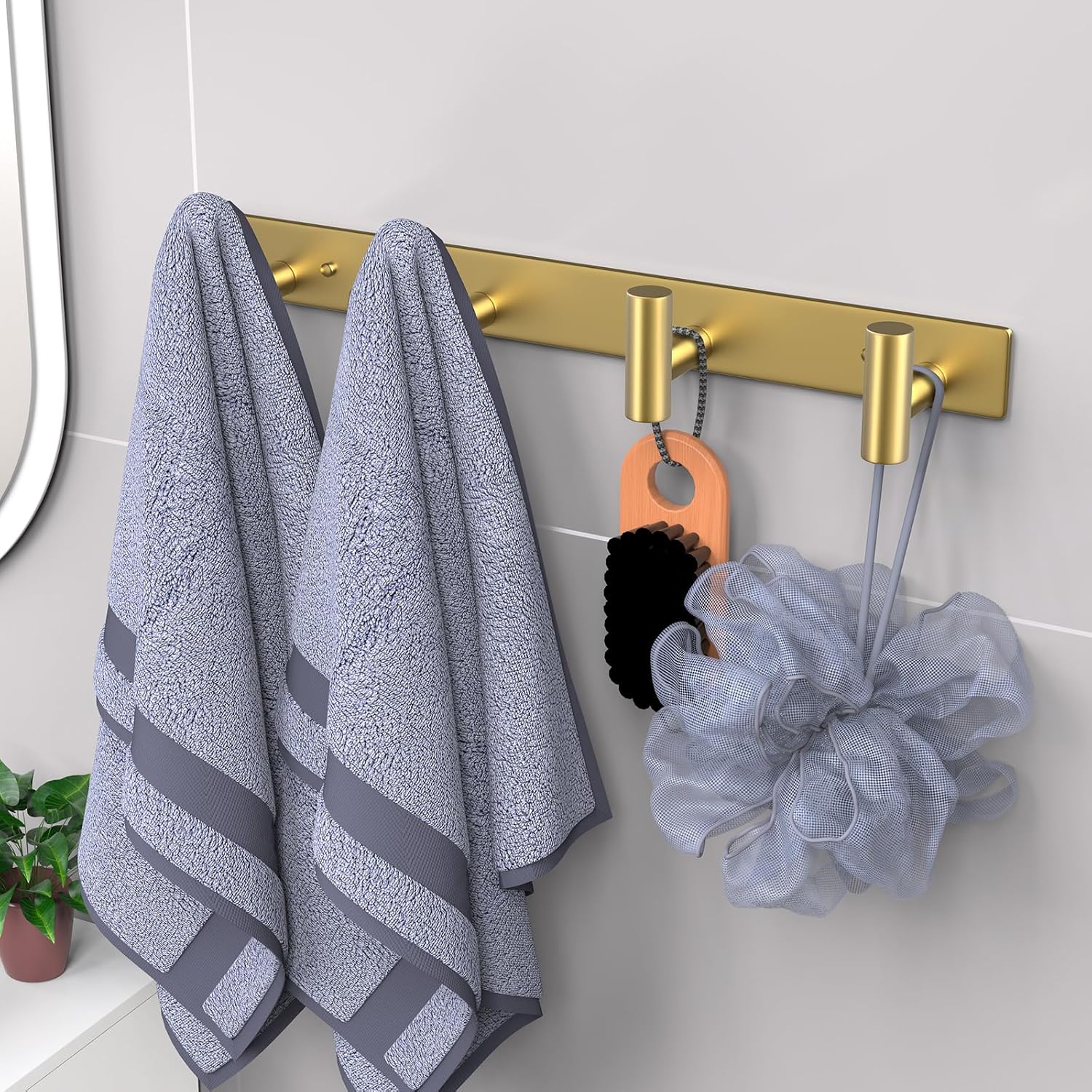 VAEHOLD Hat and Coat Wall Mount Rack - Hooks for Robes, Bags, Keys, and Towels - Bathroom Towel Hanger Organizer (Gold, “T“ Shape 4 Hooks 2 Pack) image 3