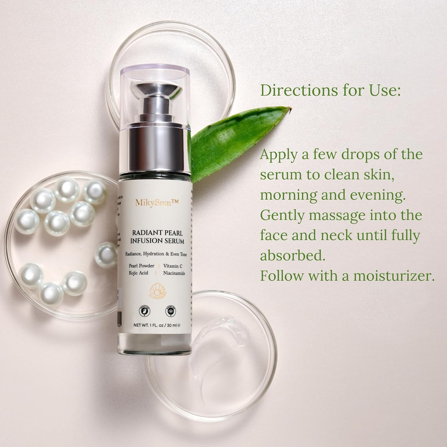 MikySom™ Radiant Pearl Infusion Face Serum with Vitamin C – Brightening & Hydrating (30ml) - Image 8