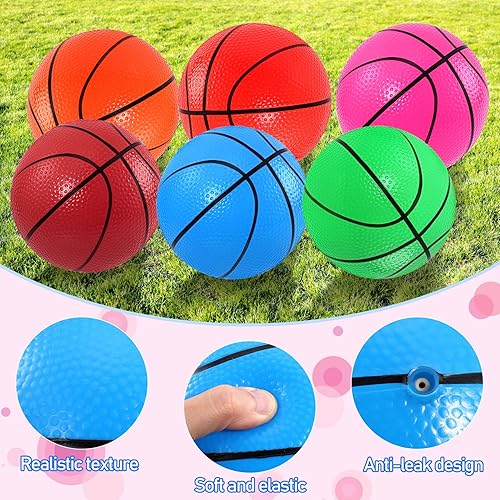 Miniatura 4 de Erinnmy 6 mini pelotas de baloncesto pequeñas de 6 pulgadas con bomba, juguetes de baloncesto de goma, pelotas de baloncesto pequeñas para