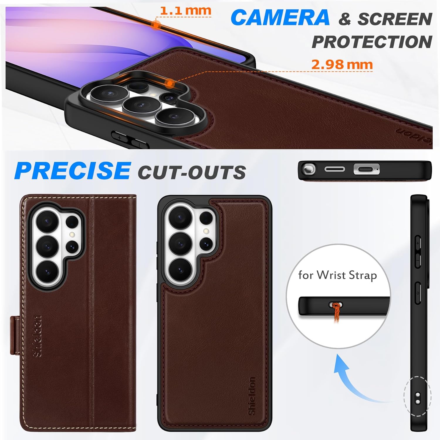 SHIELDON Wallet Case for Galaxy S26 Ultra 6.9" 2026, Genuine Leather, Removable Flip Magnetic Cover, RFID Blocking Card Holder, Kickstand, Full Protection, Not Support Wireless Charging - Retro Coffee