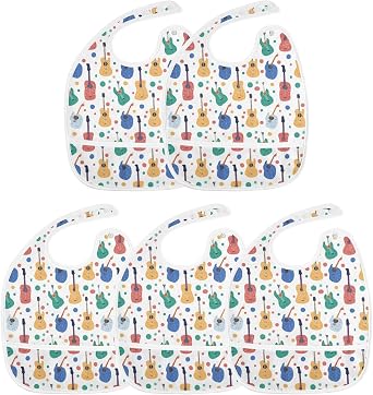 IHCVHQX Baby Feeding Bibs for Boys Girls Guitars Polka Dots Button Newborn Infant Bibs Teething Bib 1 Pack