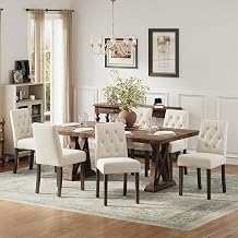 Upholstered Dining Chairs Set of 6, Modern Fabric Dining Chairs with Tufted Design, Kitchen Side Chairs, Farmhouse Dinner Chair with Wood Legs for Kitchen Restaurant Living Room, Beige