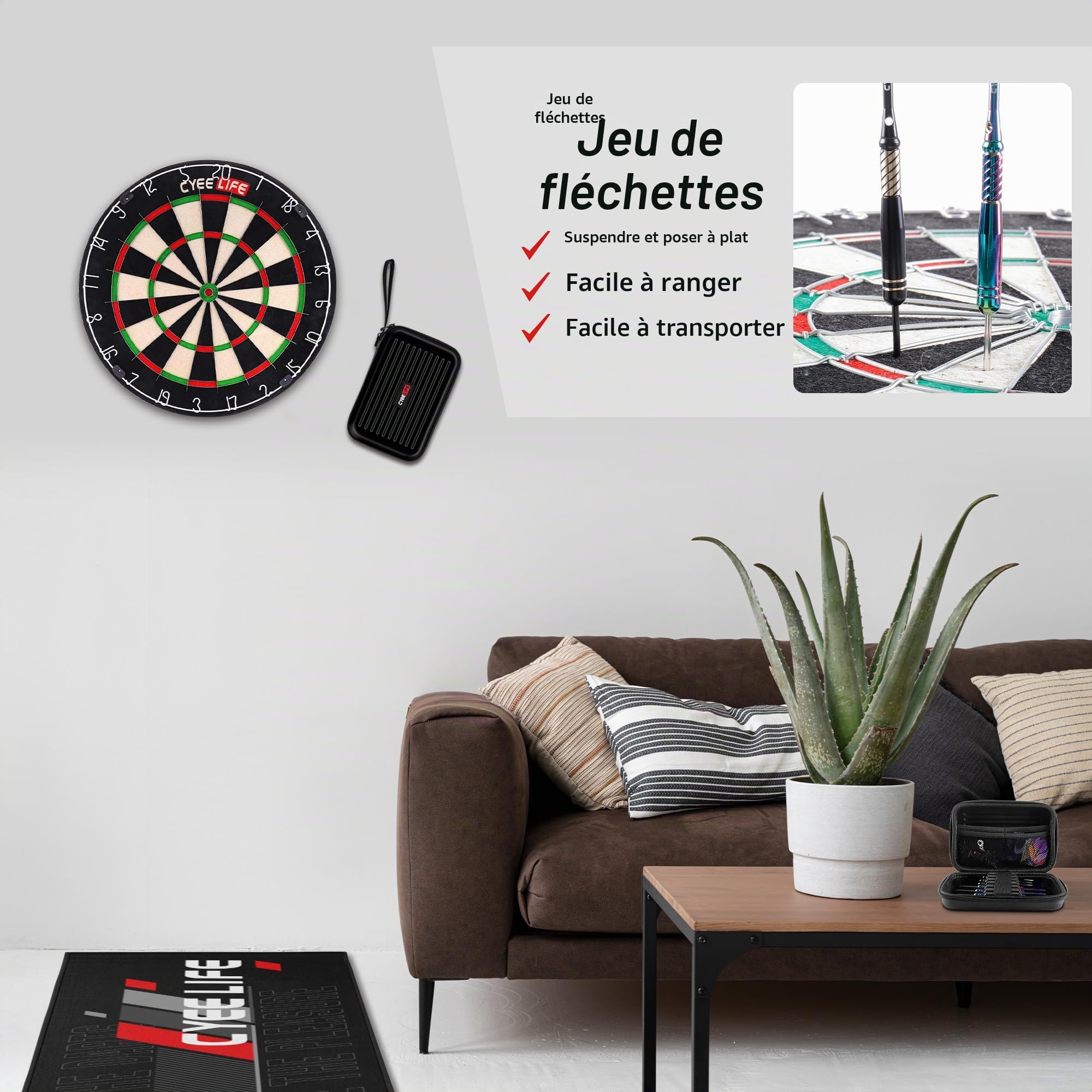 CyeeLife Set de Fléchettes Professionnel 20g Acier avec Dart Case, 6 Tiges Alu, 12 Vols, 20 Anneaux Anti-Dévisageage
