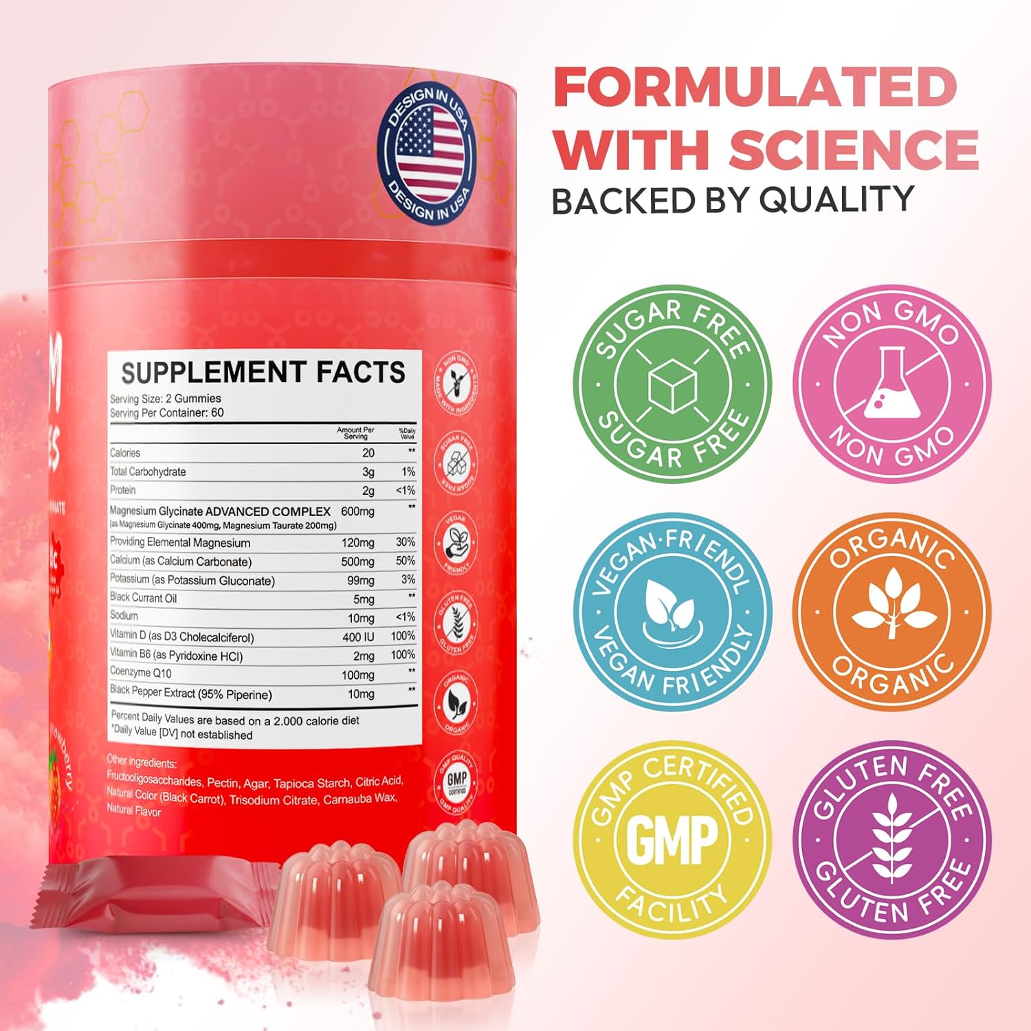 Magnesium Glycinate Gummies 600mg, High Absorption Magnesium Glycinate Complex for Women & Men, Pure Magnesium Relax Gummies for Stress & Muscle – Vegan, Sugar Free & Non-GMO, Strawberry, 120 Count