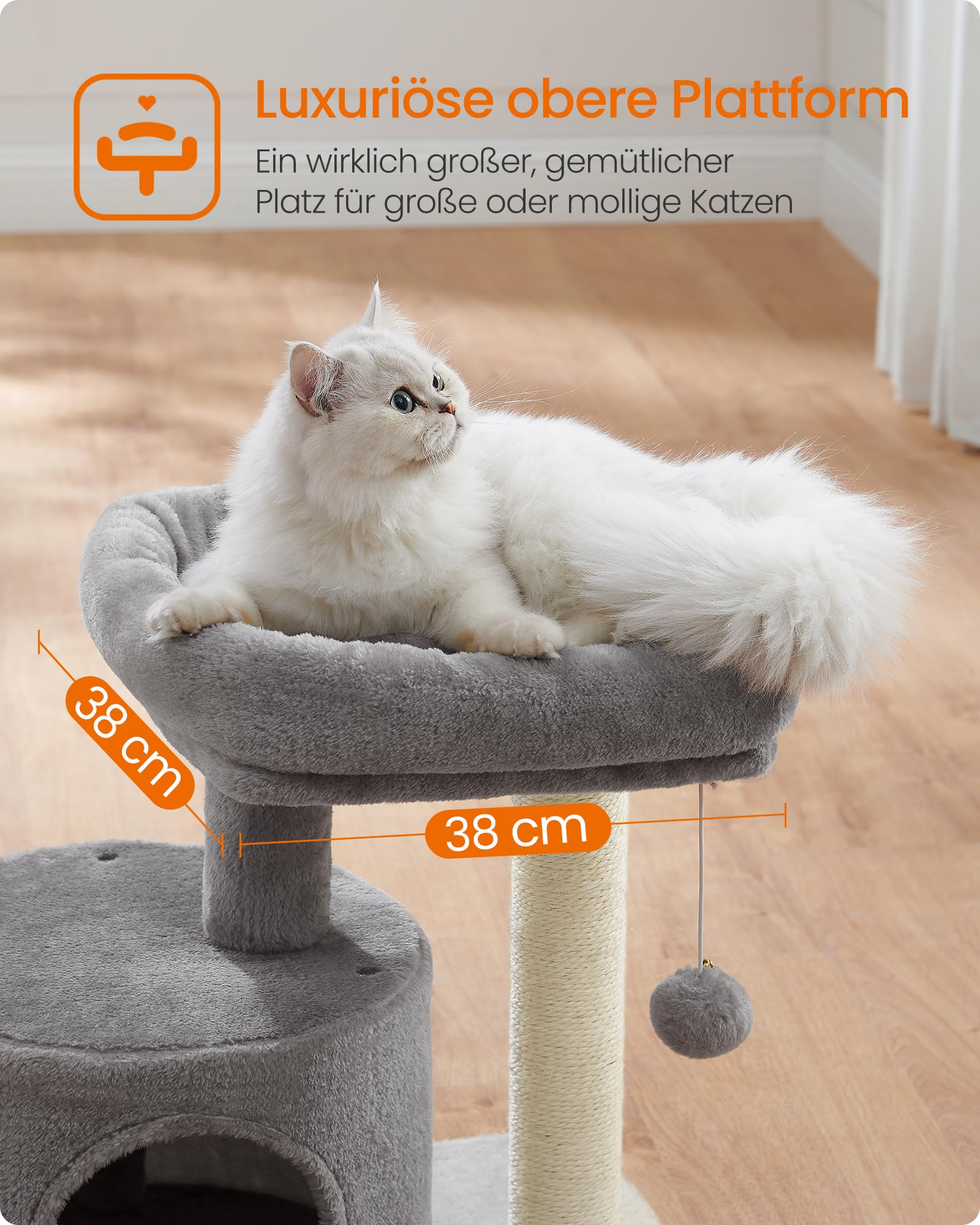 Feandrea Kratzbaum klein, Katzenbaum mit Sisalstamm, Katzenkratzbaum mit gepolsterter Plattforme, für Kätzchen, hellgrau PCT50W