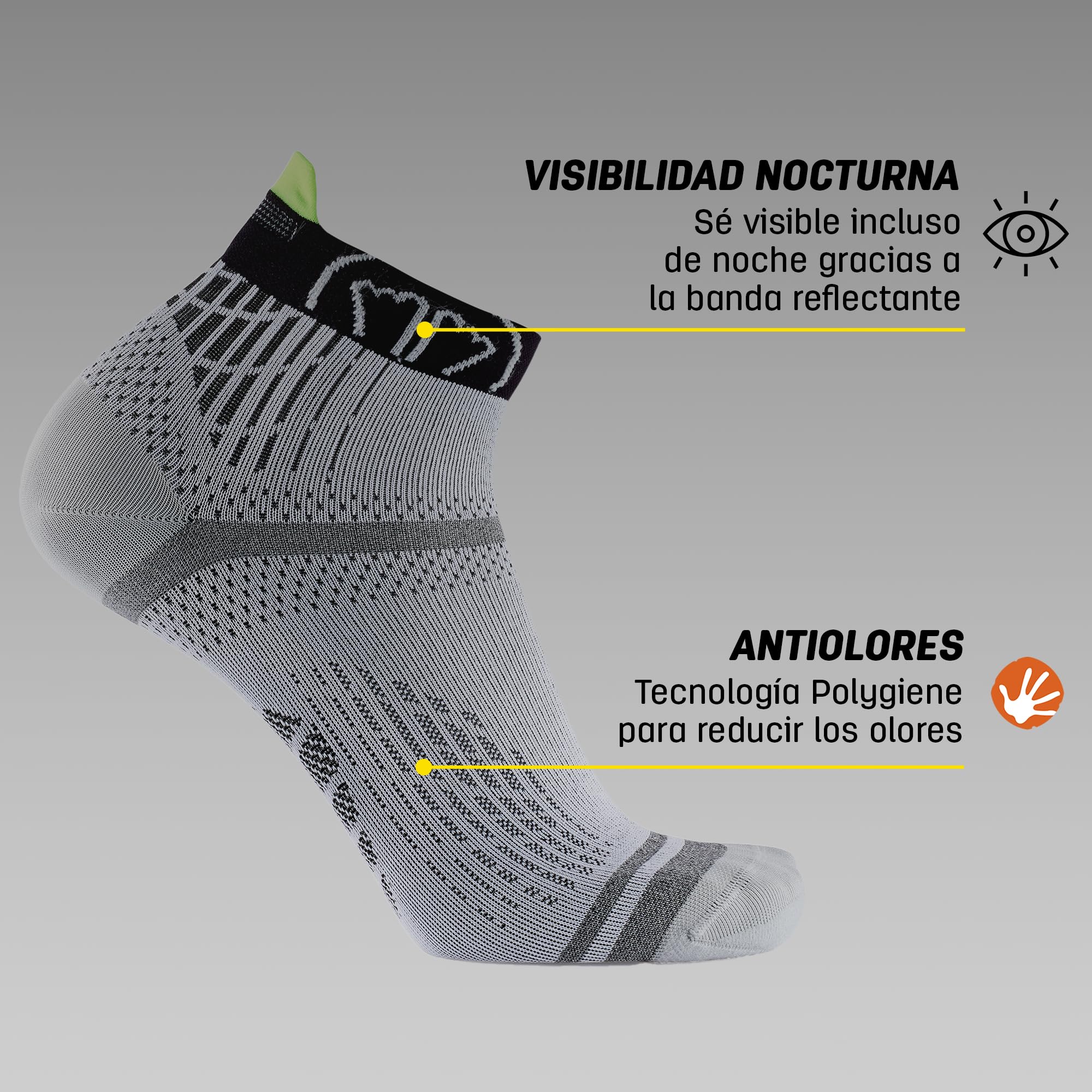 Sidas 2 pares de calcetines Run Feel para correr a pie, 3 bandas de agarre antideslizantes