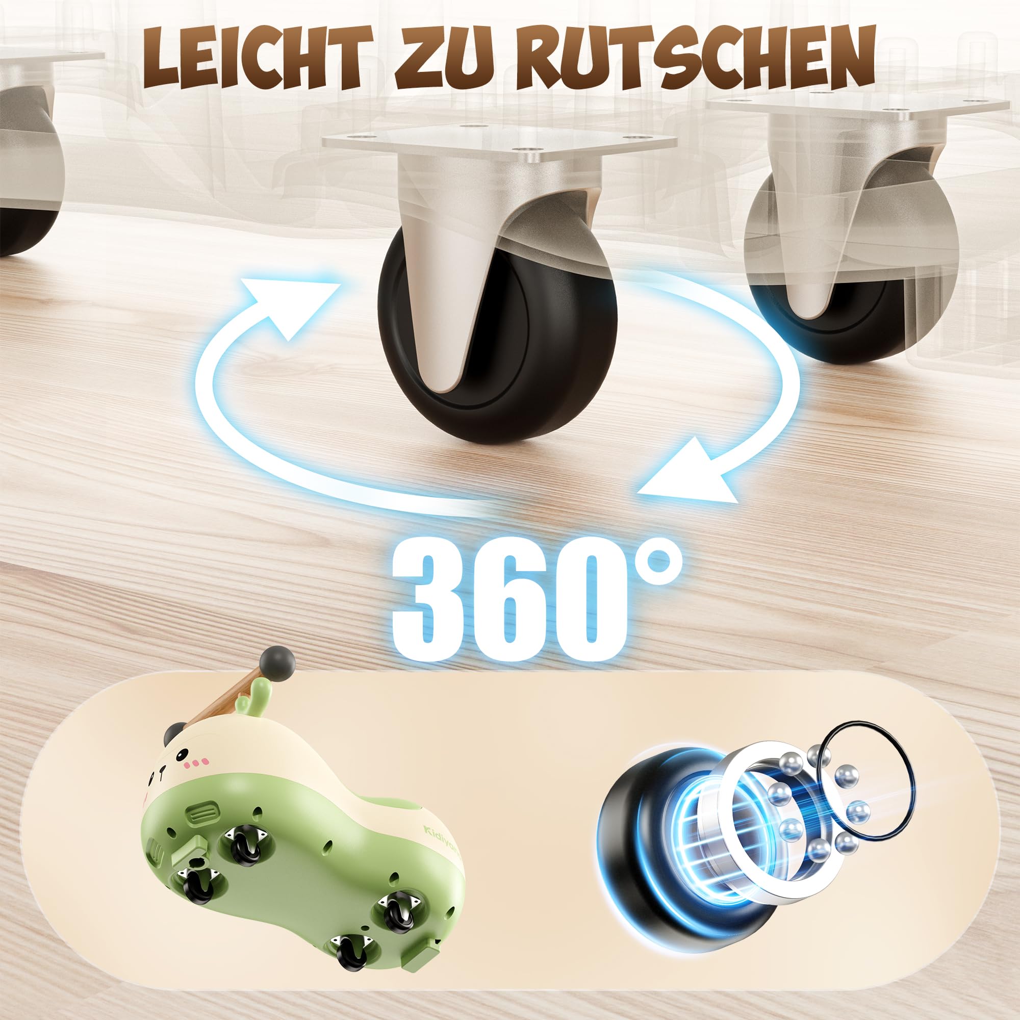 Rutschauto für Babys und Kleinkinder ab 10 Monaten, Hirsch Rutschfahrzeug mit 4 Rädern, Kinderrutscher, Sitzfahrzeug mit Buchenholzgriff, ABS-Korpus, 360 Grad Rollen, bis 30 kg