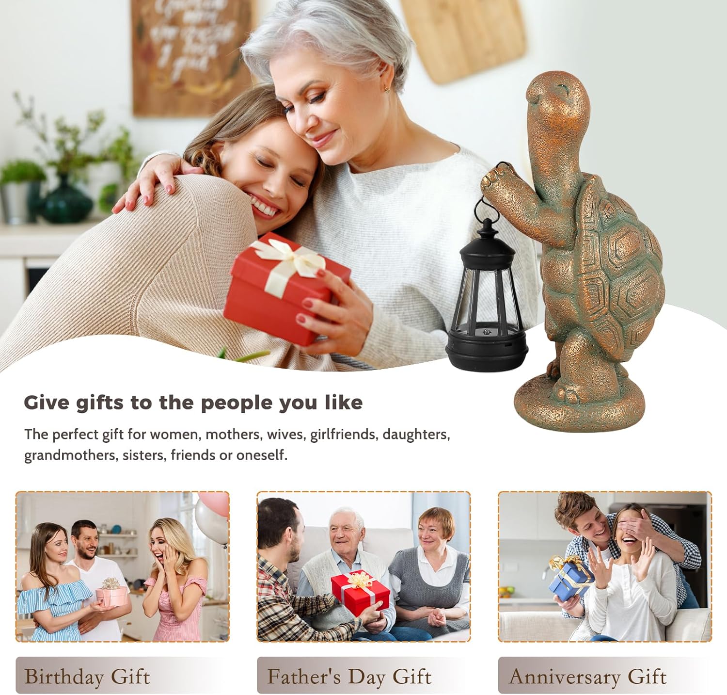 Solar Turtle Statue Garden Decor Outdoor Sculpture Lantern Figurine Lights Tortoise for Yard Decor Porch Accent patios for Women or Grandma