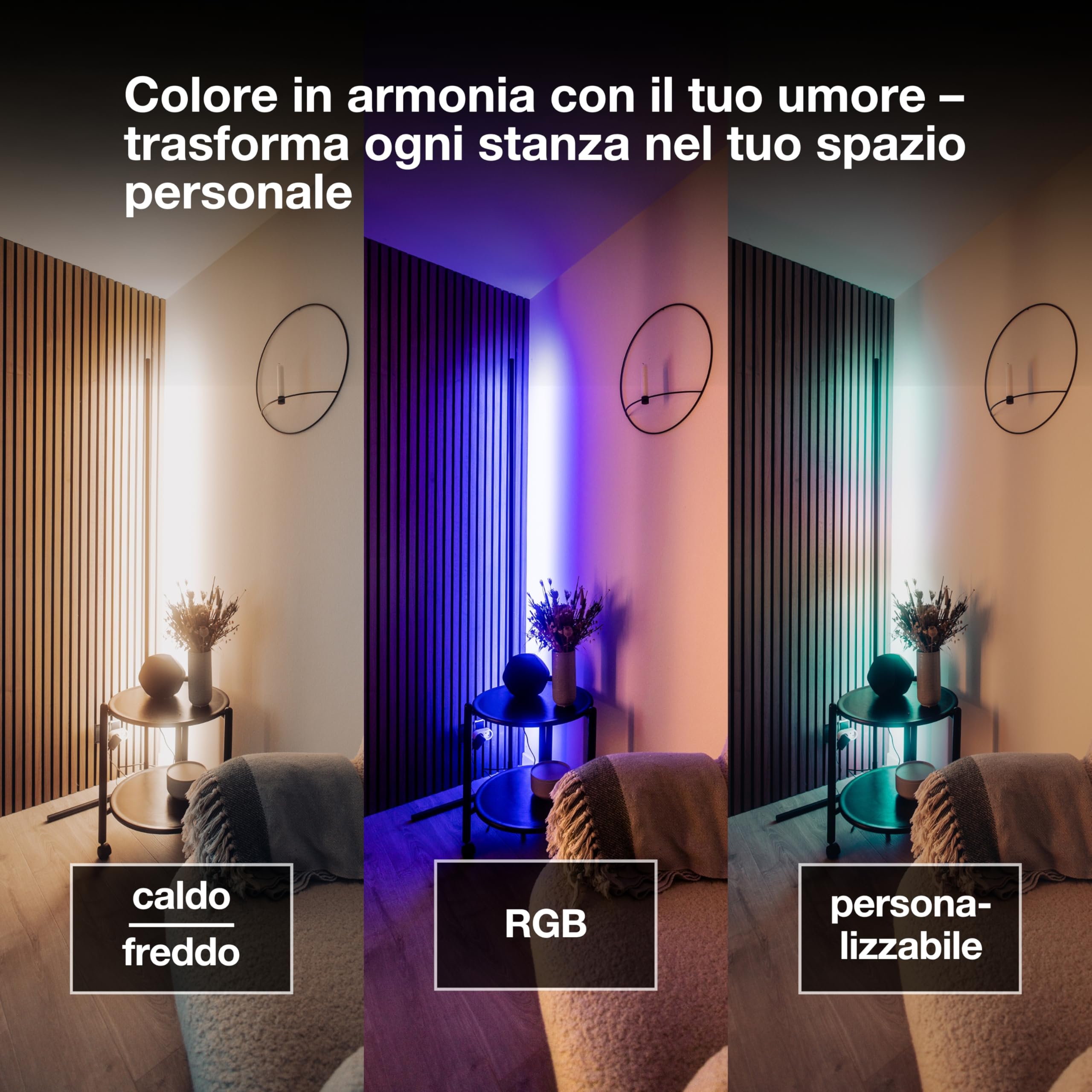 OSRAM Lampada da terra LED Matter over Wifi Floor Corner 2000 mm, 20 W, RGBW, 2700-6500 K, WiFi, telecomando, nero, luce ambientale