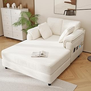 Real Relax Chaise Lounge Chair Indoor, 58'' Oversized Comfy Upholstered Lounge Sofa Bed with Wooden and Iron Frame, Cozy Sleeper Couch for Living Room, Game Room, Apartment, Corduroy, Beige