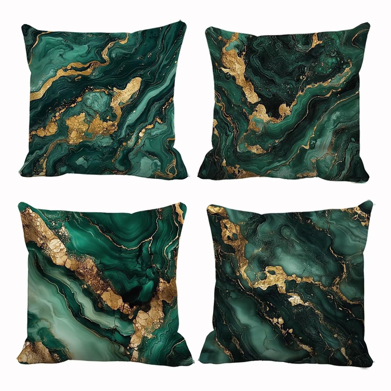 Housse de Coussin 55x55 cm Lot de 4, Vert Marbré Taie d'oreiller Décorative Moderne Housse d'oreiller en Lin esthétique pour Canapé Salon de Jardin Patio Maison Décor