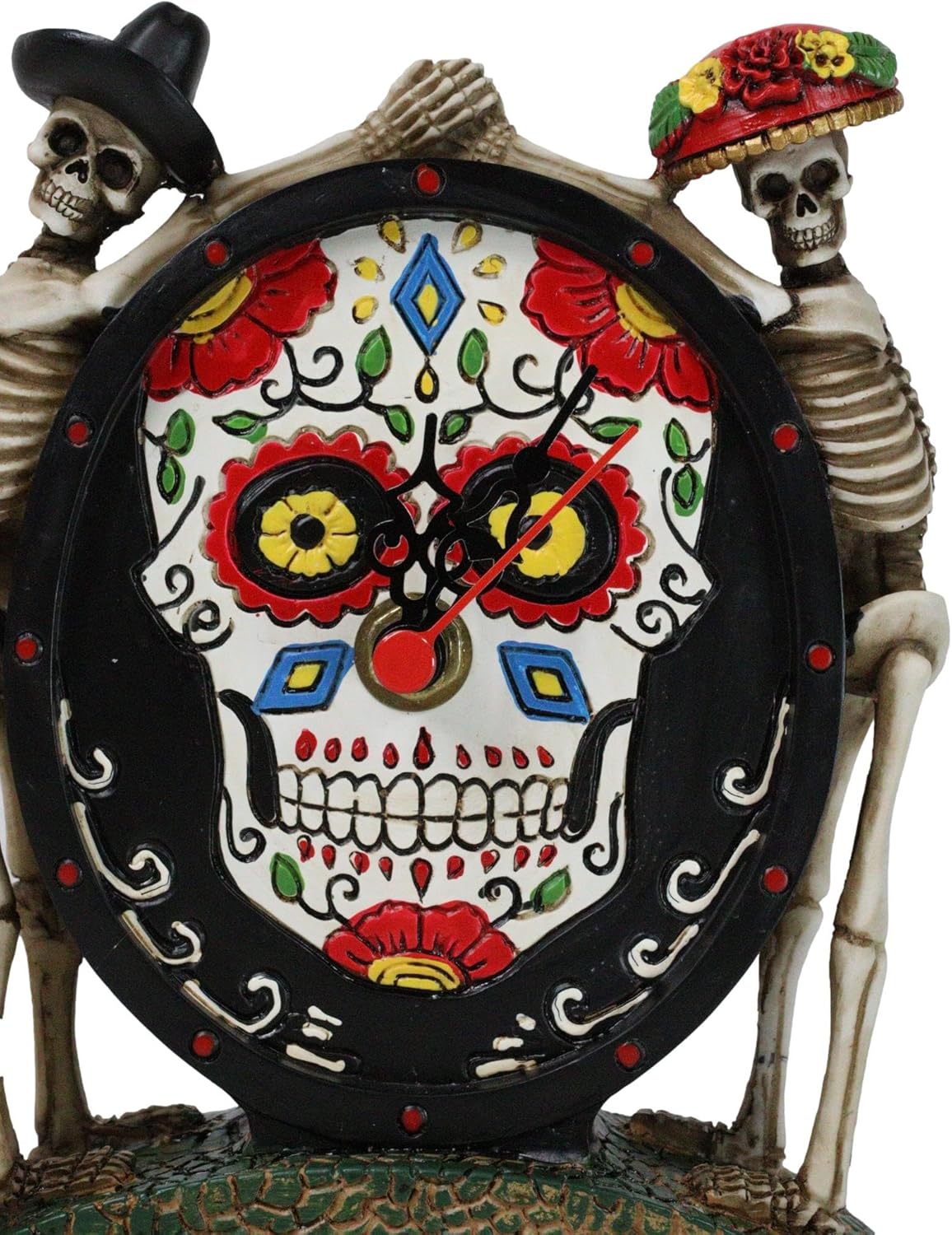 Ebros Day of The Dead Sugar Skull Skeleton Senor and Senorita Couple Desktop Table Clock Statue 6.25" Tall Halloween Ossuary Macabre Decor Accent Desktop Figurine Clocks