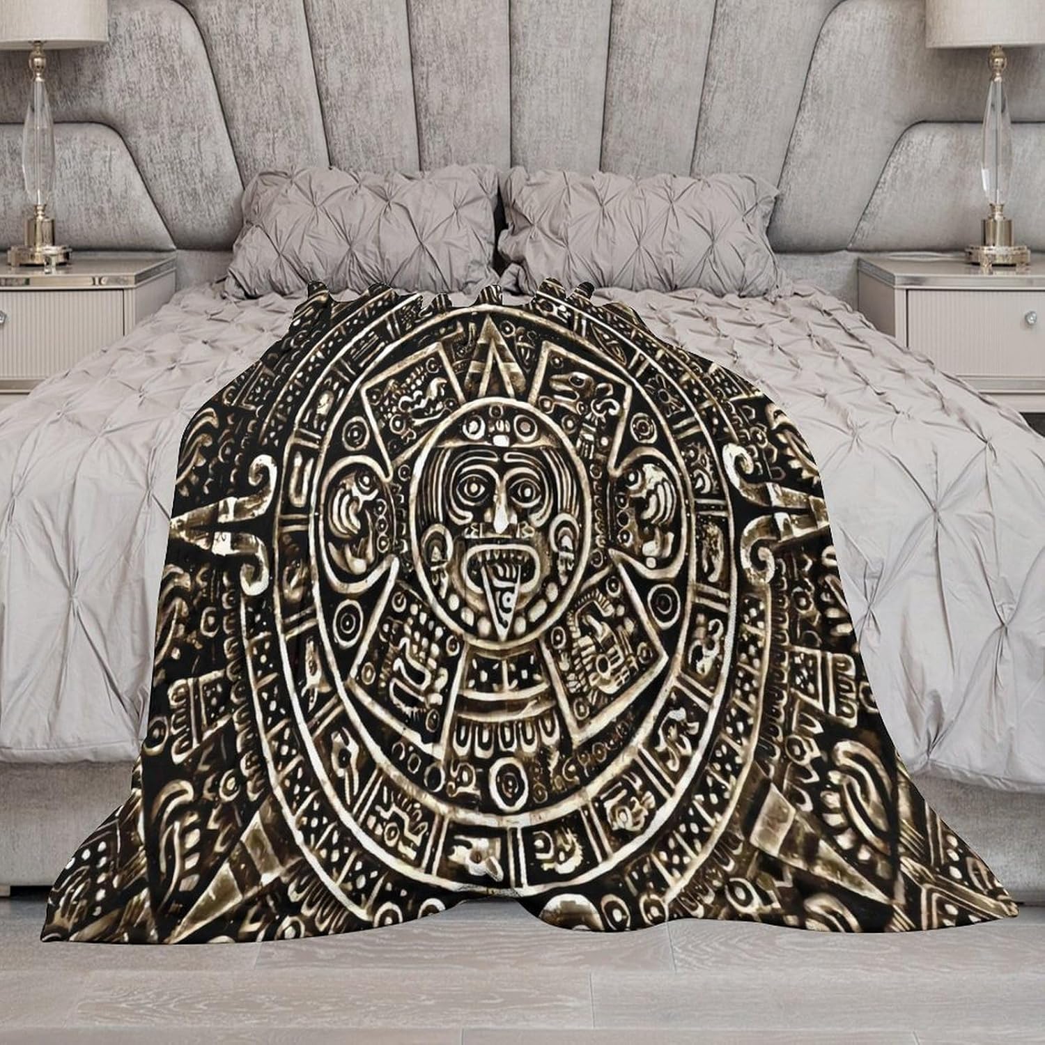 Vintage Aztec Calendar Mayan Blanket Soft and Warm Throw Digitally Printed Super Soft Micro Plush Blanket for Sofa Bed Living Room 60"x80".