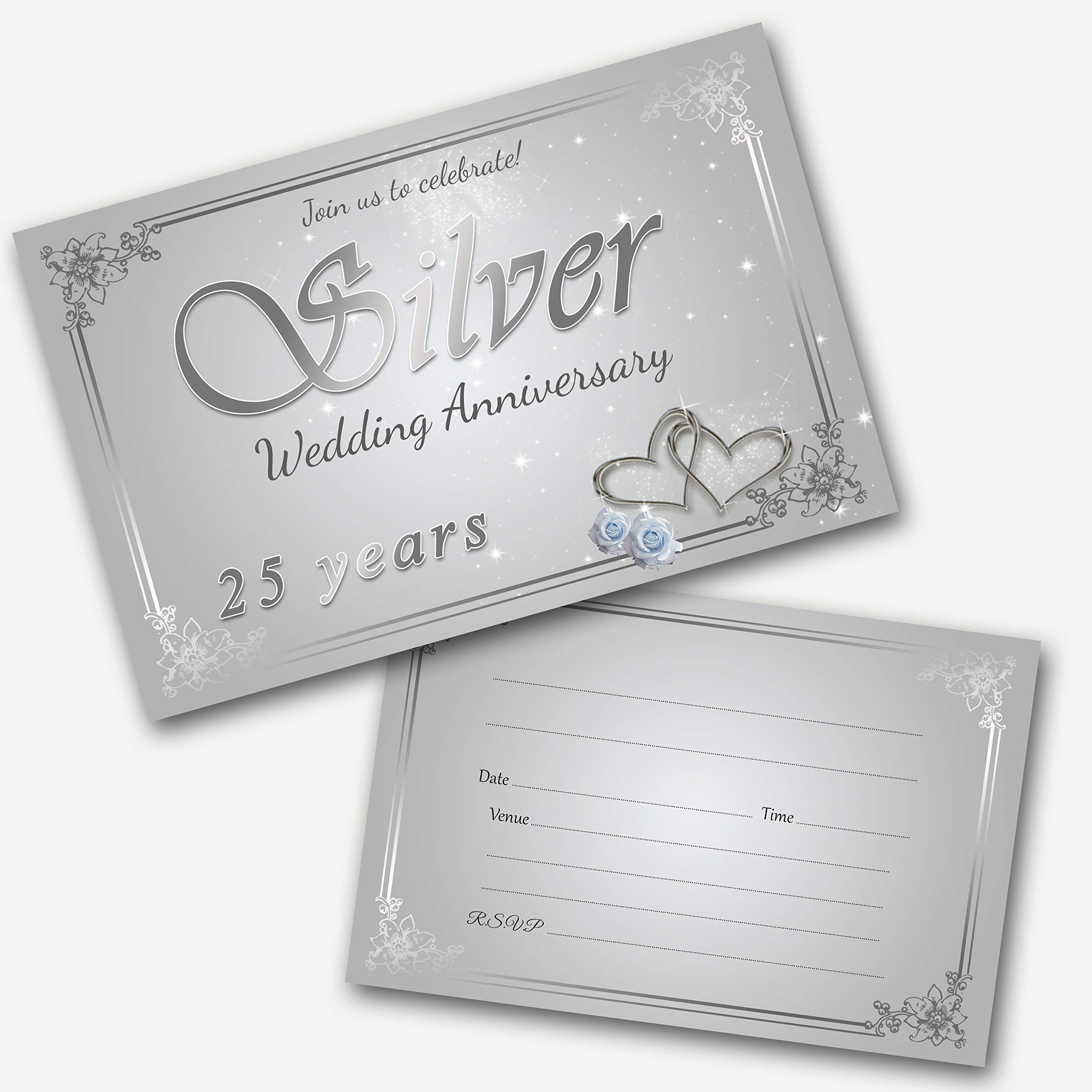 Silver Wedding Anniversary 25th Invitations Pack with Envelopes WRITE ON