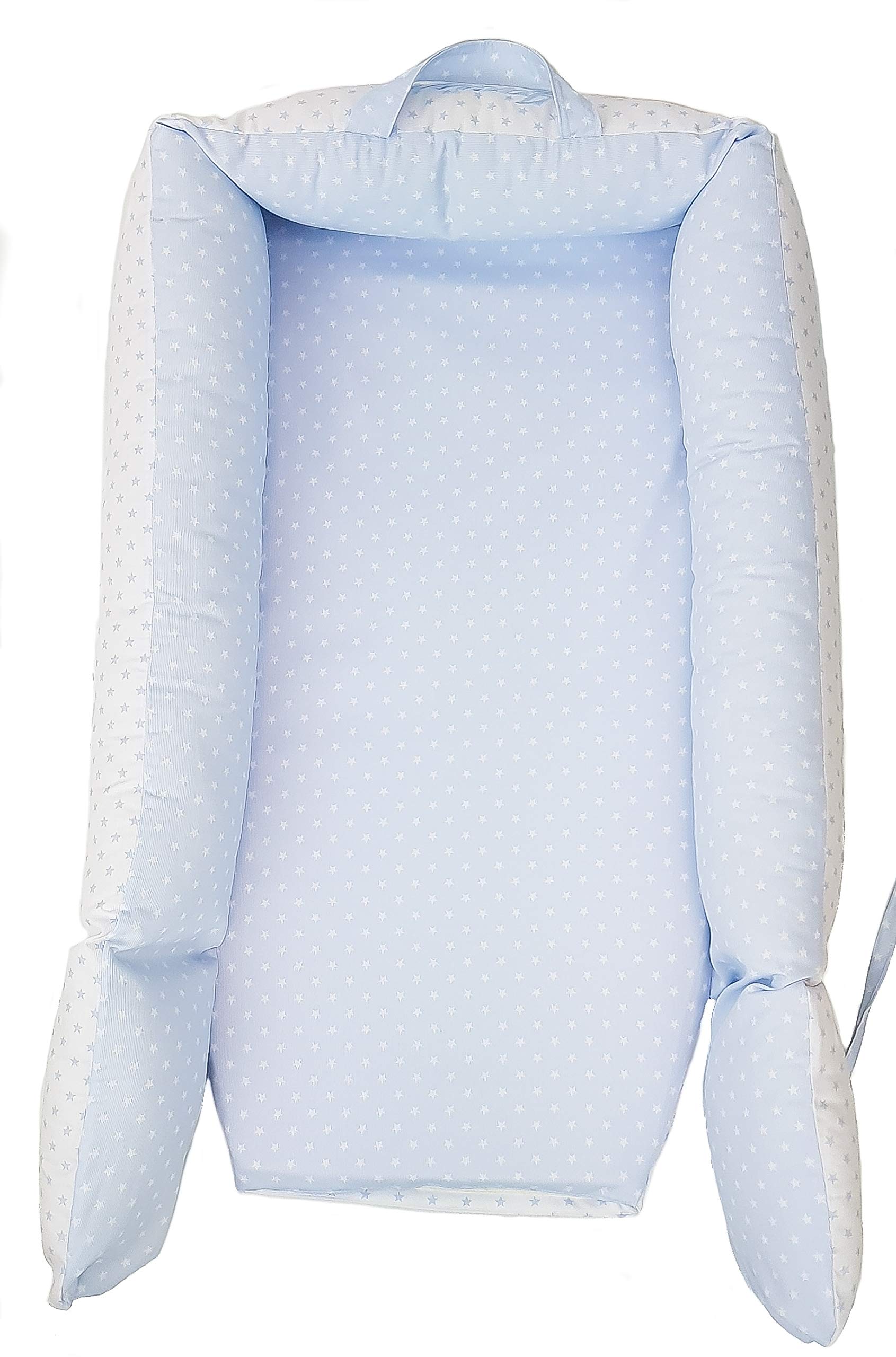 Baby nest cuscino riduttore per lettino, riduttore per culla o bozzolo riduttore per lettino reversibile PERSONALIZZATA CON NOM. Disponibile in vari modelli. (Stelle Celeste)