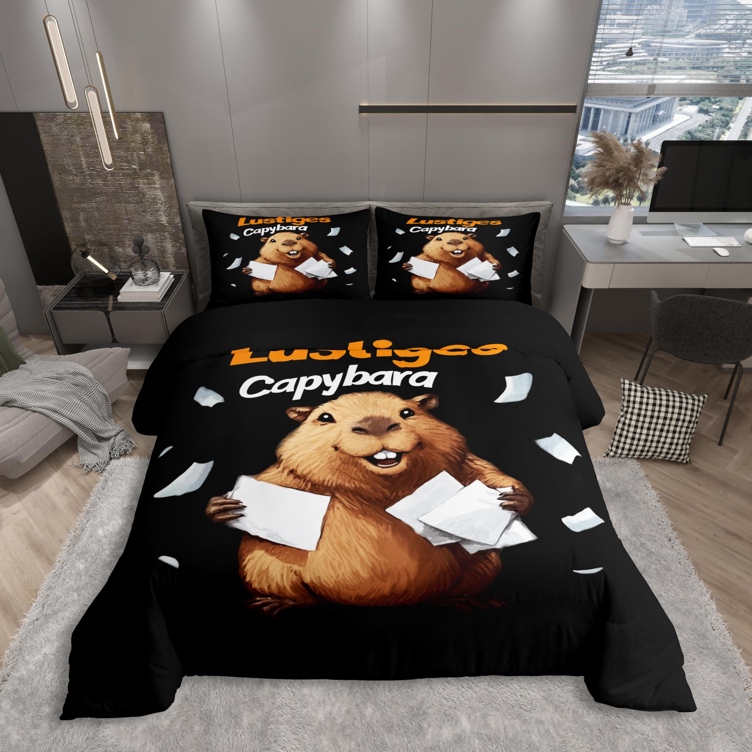 Homewish Lustig Komische Capybara Bettbezug Kinder Teenager,Lebhafte Süße Nagetier Capybara Bettwäsche 155x220cm Cartoon Vergnügen Tiere Capy Bettwäscheset Niedlich Haustier Enthusiast Bettset