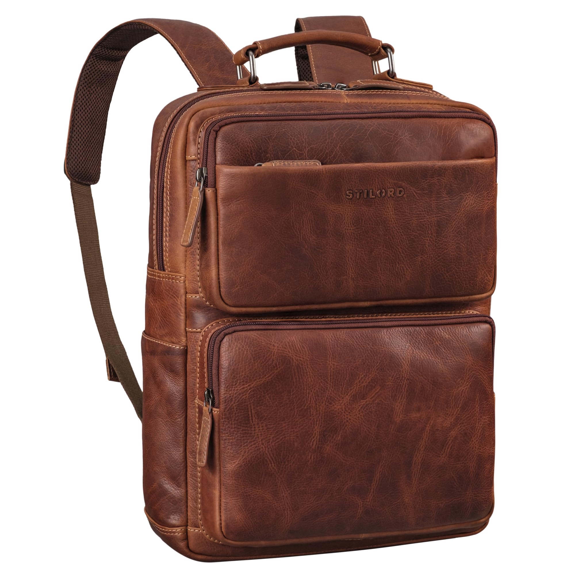 STILORD Roman Grand Sac à Dos en Cuir Véritable - PC 15-15.6 Pouces, Grande Capacité pour Homme et Femme - Vintage pour Travail, Bureau, Université et Voyage Couleur:Salerno - Marron