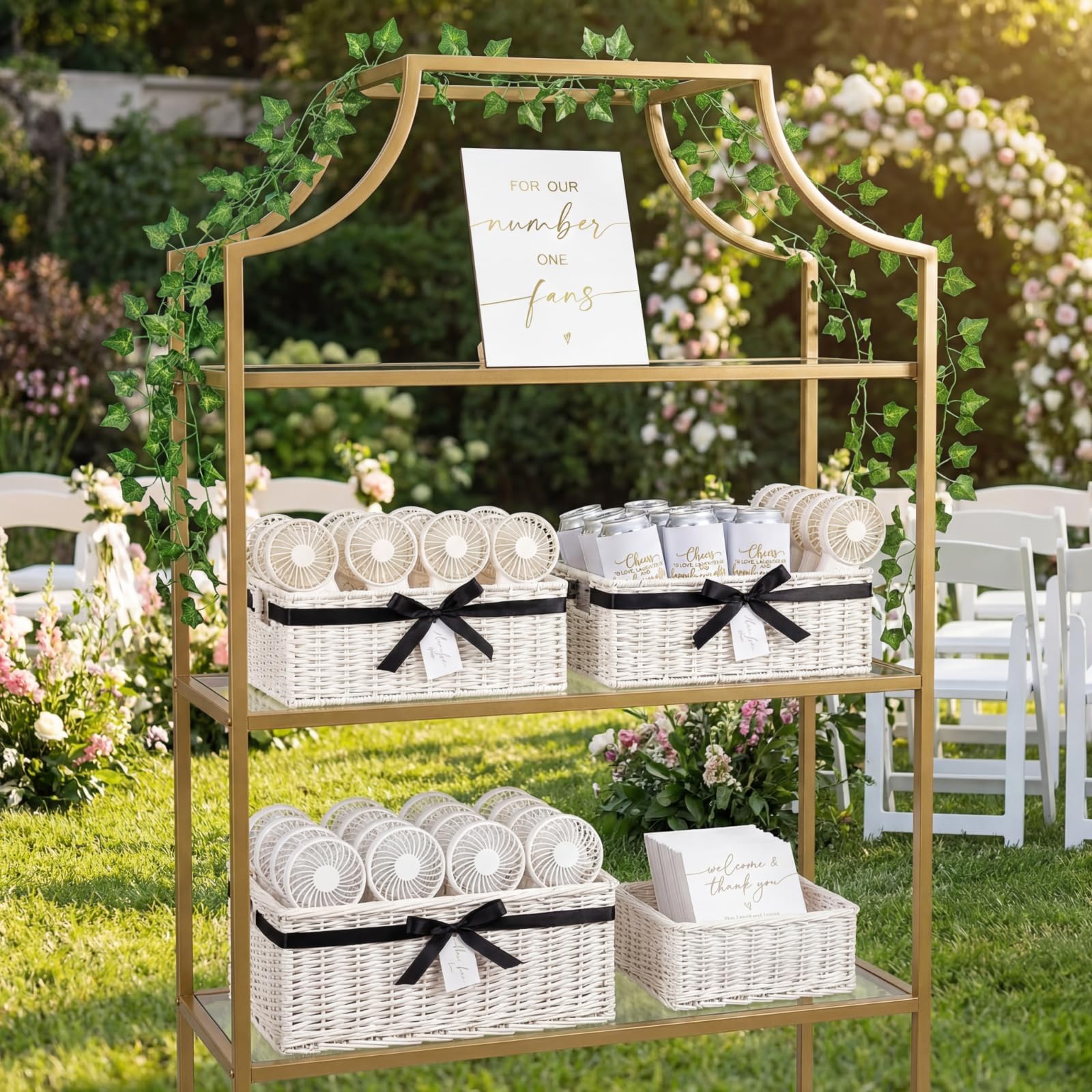 Hortsun Mini-Handventilator-Set für Hochzeit, Großpackung für Gäste, tragbar, persönlich, kleine Fächer, Dosenkühlerhüllen mit 1 Holz-Tischschild für Sommer, Verlobung, Brautparty, Gastgeschenke