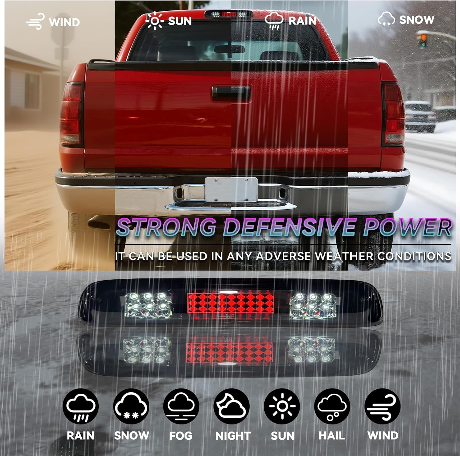 All-in-one LED 3rd Third Brake Light Cargo Light Upgraded Version High Mount Stop Light for 1999-2007 Chevy Silverado GMC Sierra 1500 2500 3500 HD Classic, Chrome Housing Smoke Lens.