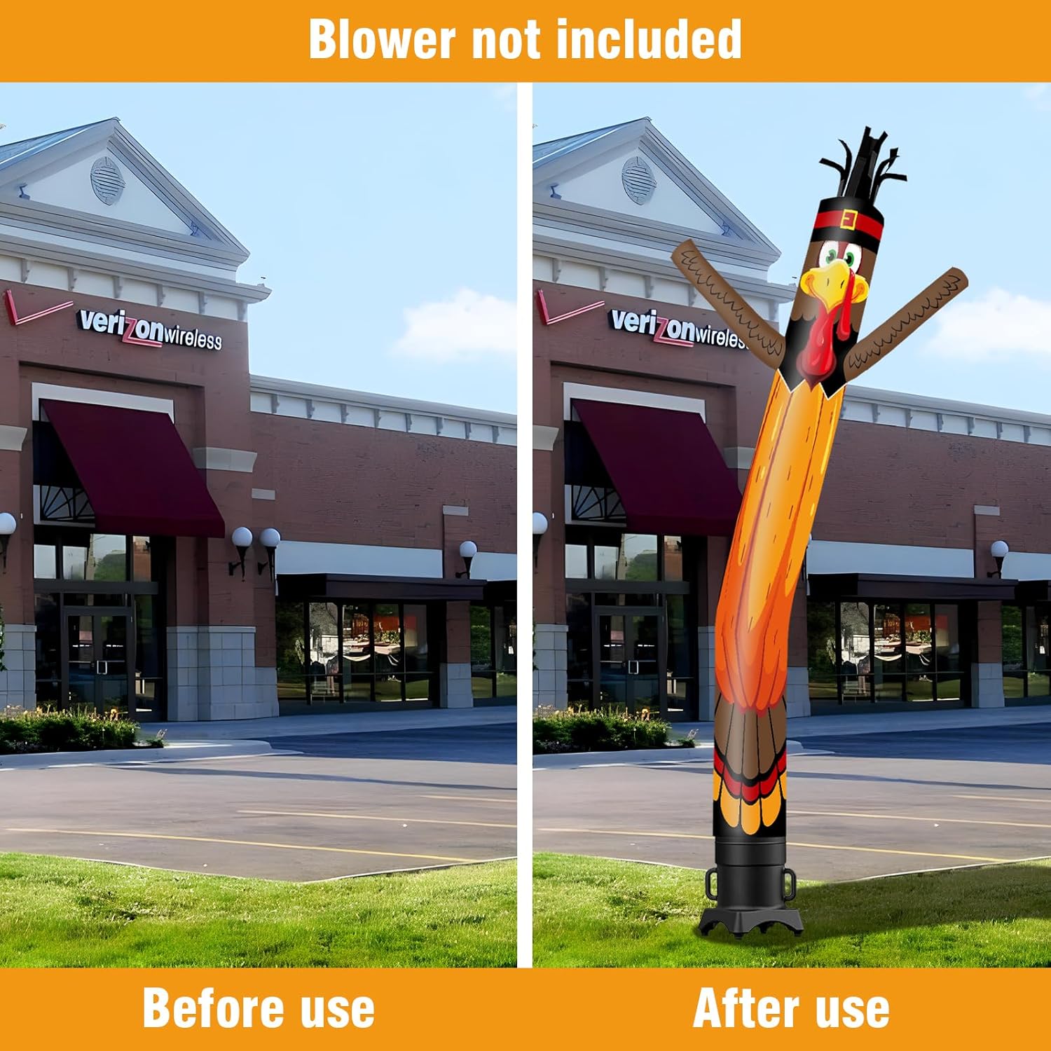 20FT Tall Pumpkin Turkey Inflatable Tube Man (18''Diameter) Wacky Wavy Dancing Guy for Outdoor Decoration Advertising Business Promotion - Thanksgiving Day (Blower Not Included)