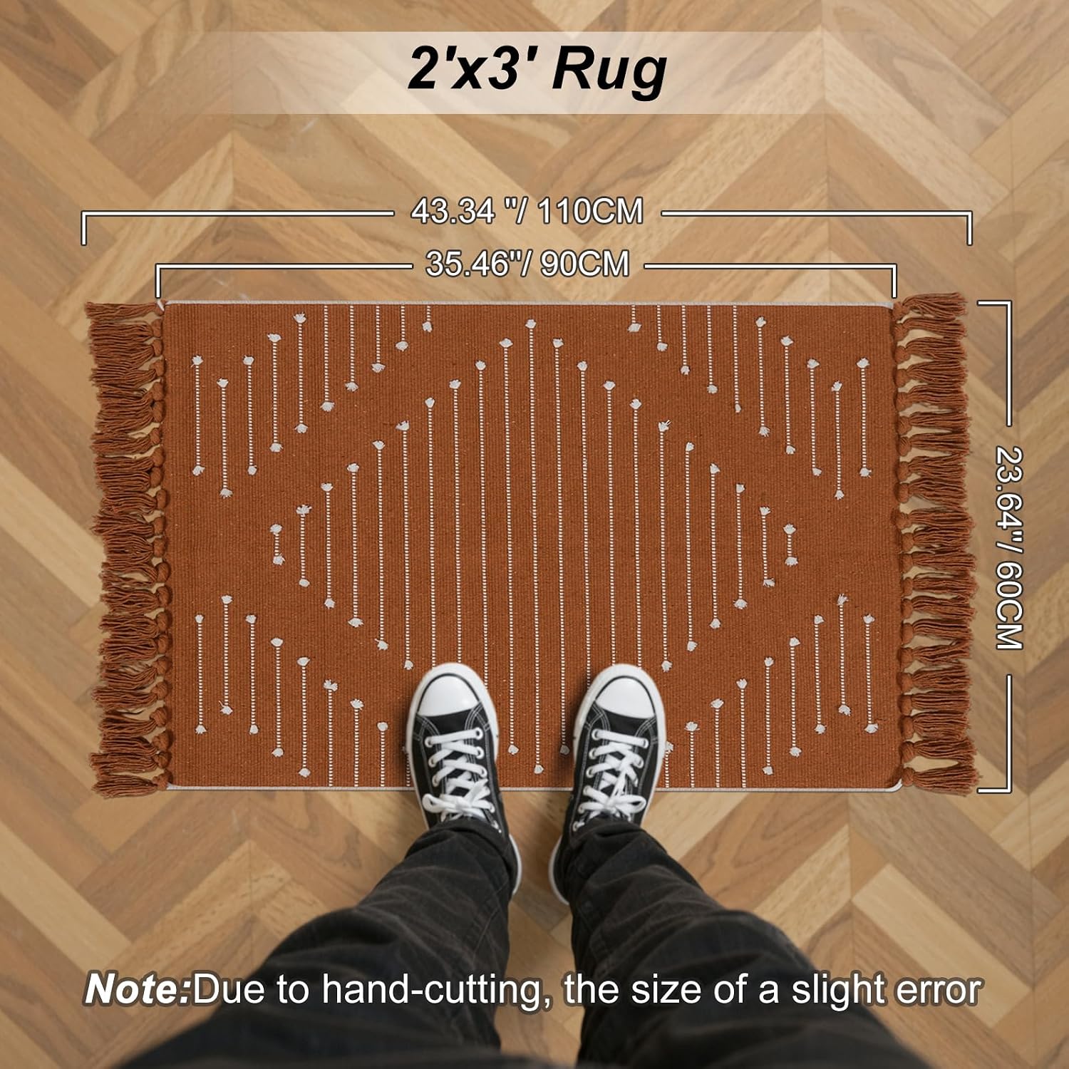 LIVEBOX Burnt Orange Bathroom Rug, Fall Washable Cotton Throw Rug for Bath Entryway Kitchen Sink, Boho Woven Front Door Halloween Decor Rugs with Tassel (2'x3')