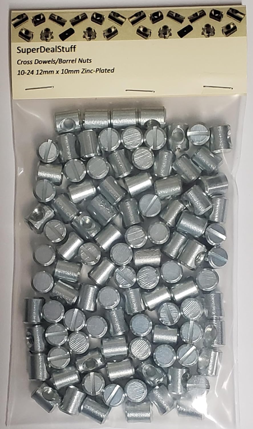 (100) Cross Dowels/Barrel Nuts - 10-24 12mm X 10mm Zinc-Plated CNC