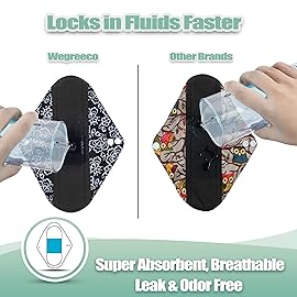 Wegreeco Reusable Menstrual Pads - Soft Cloth Sanitary Pads | Panty Liners - 6 Pack with 1 Cloth Wet Bag (Black, Grey Lace, X-Large)