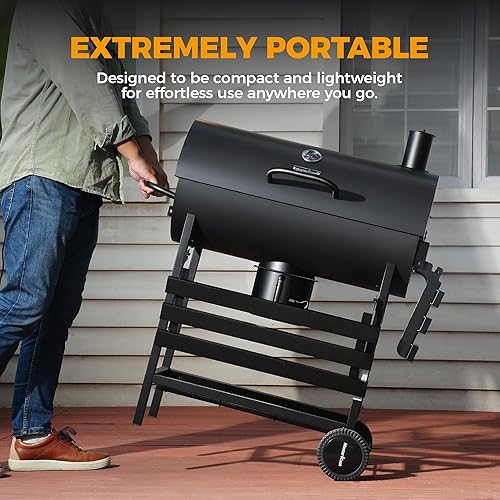 Miniatura 7 de MASTER COOK Parrilla de carbón de barril con estante frontal plegable, parrilla de barbacoa al aire libre con área de cocción de 686 pulgadas