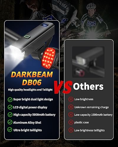 Miniatura 4 de DARKBEAM 6000LM Bike Headlight USB- C Rechargeable, High Lumen Super Bright Bike Light Set for Night Riding, 12+5 Modes Waterproof Bicycle Lights