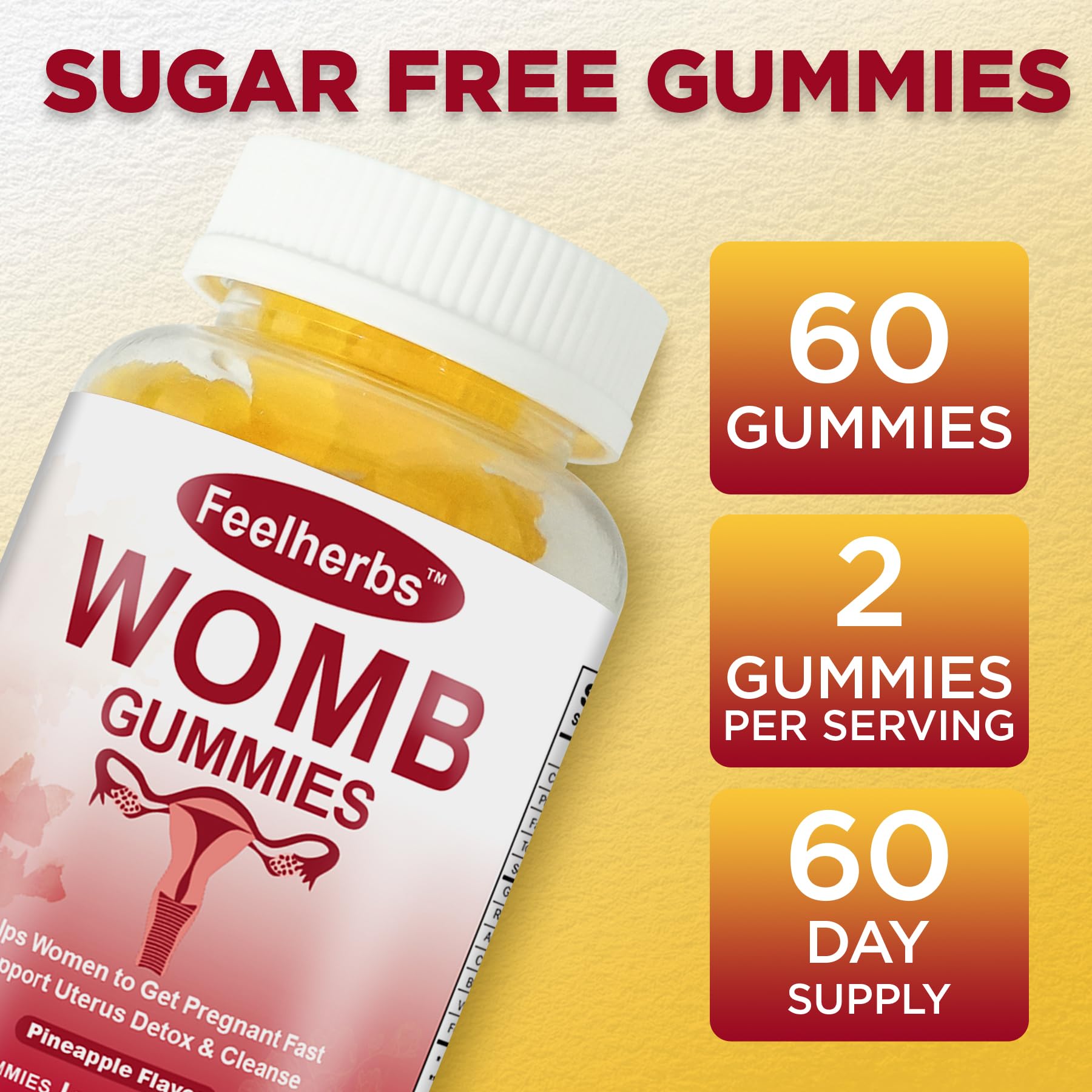 Womb Gummies for Women Ovary & Uterus Cleanse Detox, Pineapple Feminine Balance Fertility Gummies to Help Get Pregnant, Vegan Fertility Support, Gluten-Free, 60 Count — Amazon image 6