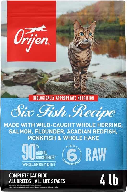 Ração Seca para Gatos ORIJEN Six Fish Recipe sem Grãos com 90% de Ingredientes de Origem Animal – 1,81 kg