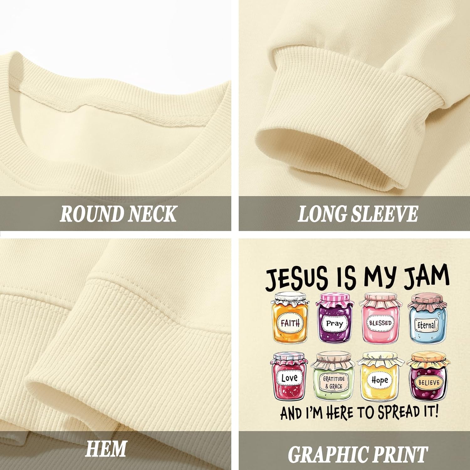 Christian Sweatshirts for Women Cute Jesus Is My Jam Sweatshirt Funny Religious Faith Graphic Long Sleeve Pullovers - Image 6