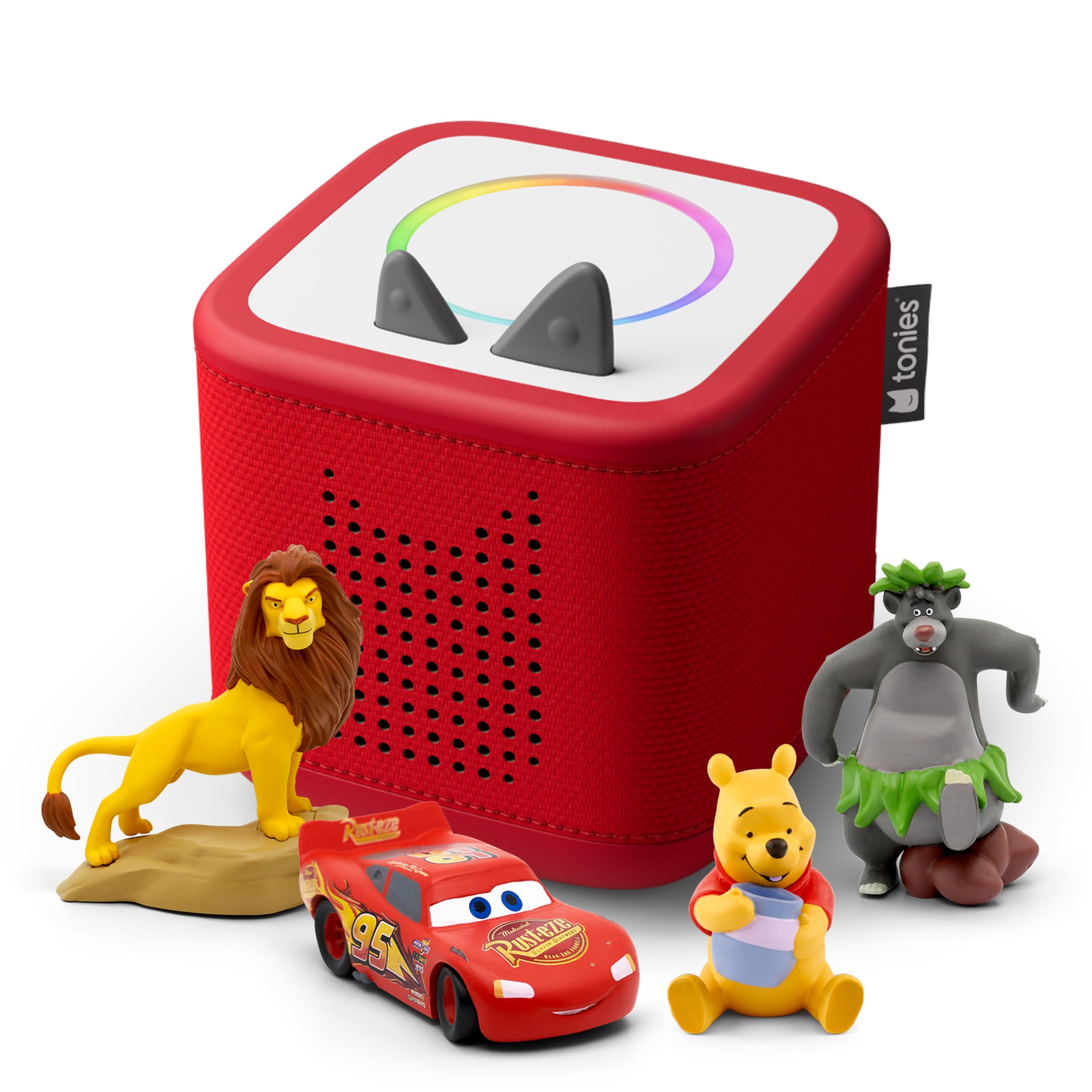 Toniebox 2 Audio Player Disney Bundle for Kids 3+ with Lightning McQueen, Simba, Winnie The Pooh, and Baloo - Sunset Red