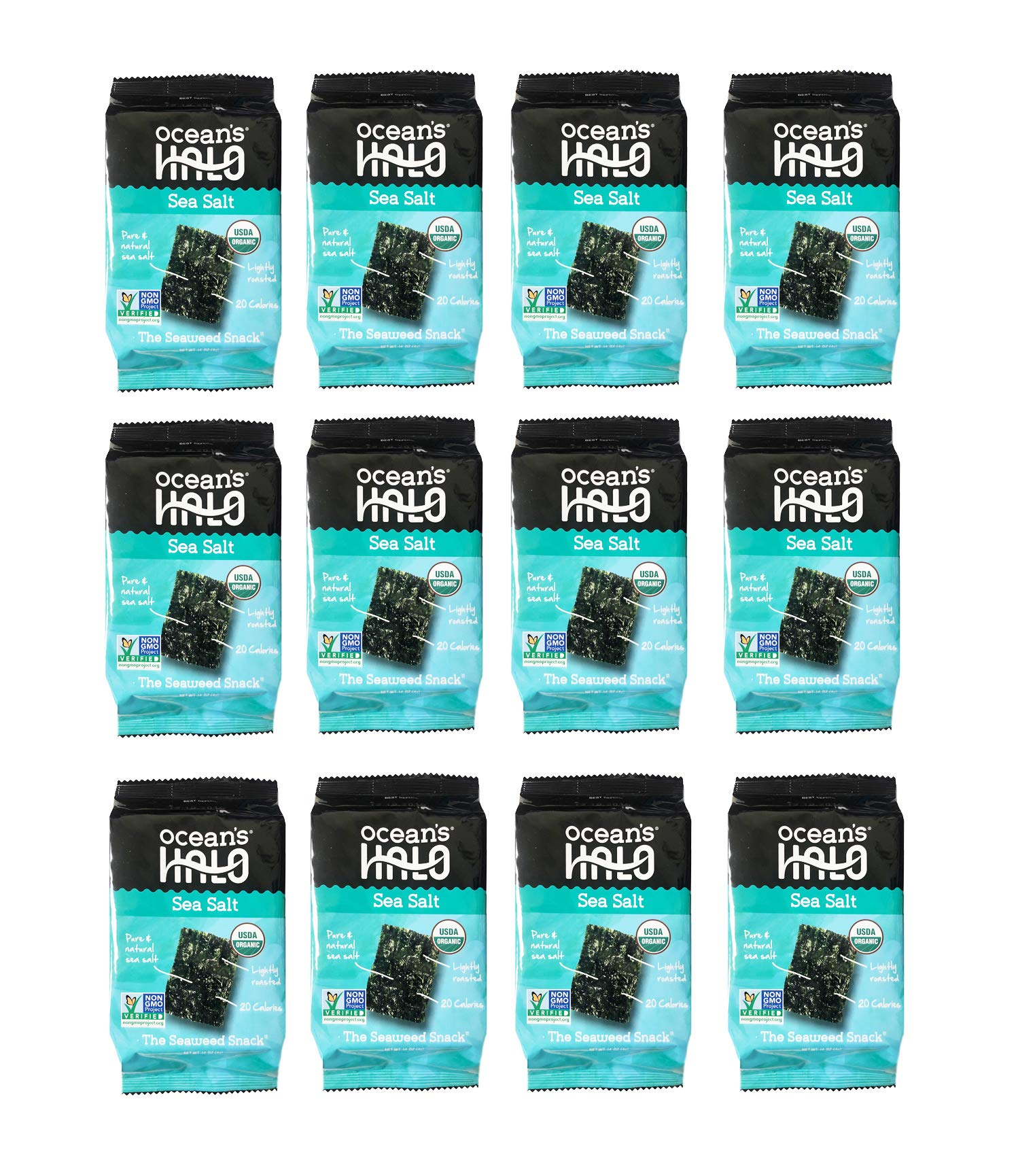USDA Organic Ocean's Halo Seaweed Snack (Sea Salt, 24 Pack)